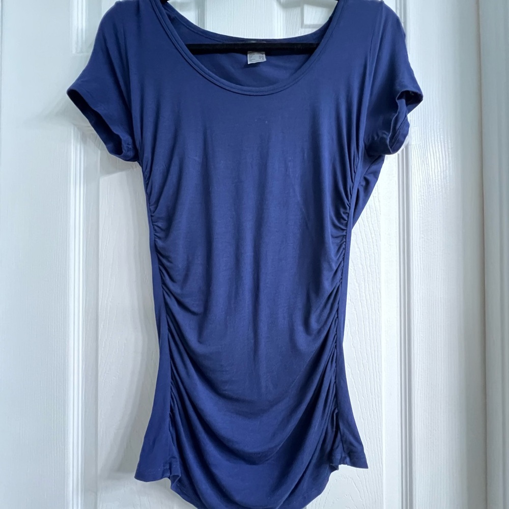 VENUS Blue Ruched Short Sleeve T-Shirt